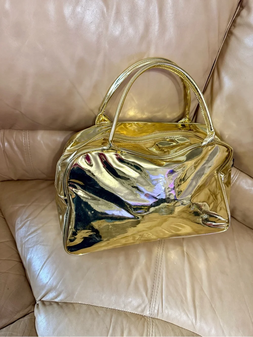 Metallic Gold Graphic Tote Bag with Double Handles